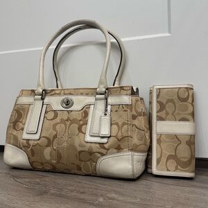 Vintage Coach Hampton Signature Optic Carryall Satchel + Wallet Set